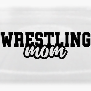 Sports Clipart: Black Bold Varsity Word "Wrestling" with Fun Script Style Word "Mom" Cutout - Digital Download svg png dxf pdf