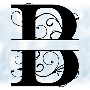 Word Clipart: Marco de nombre dividido Negro Estilo formal Letra mayúscula Inicial / Monograma "B" w / Rizos florales / Remolinos - Descarga digital SVG y PNG
