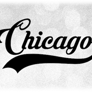 Géographie Clipart: Mot noir « Chicago » en caractères d’impression fantaisie avec style de baseball Swoosh Underline - Téléchargement numérique SVG & PNG