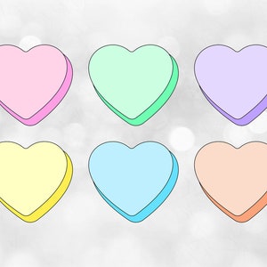Holiday Clipart Bundle: 6 Blank Sweet Heart Candies in Pastel Colors with Thin Black Outline on One Sheet - Digital Download svg png dxf pdf