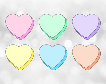 Holiday Clipart Bundle: 6 Blank Sweet Heart Candies in Pastel Colors with Thin Black Outline on One Sheet - Digital Download svg png dxf pdf