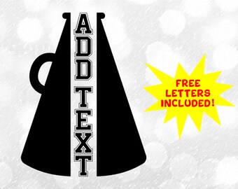 Sports Clipart: Black Cheerleader Pom and Megaphone Silhouette Split Name Frame to Personalize for Cheer - Digital Download svg png dxf pdf