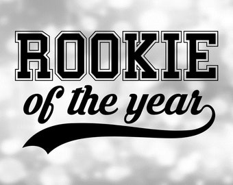Sports Clipart: Bold Black Word "Rookie" in Block Type with "of the Year" with Baseball Style Swoosh Underline - Digital Download SVG & PNG