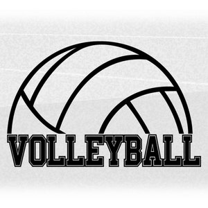 Sports Clipart: Black Bold Half Volleyball Silhouette Outline with Word "Volleyball" in College Style - Digital Download svg png dxf pdf