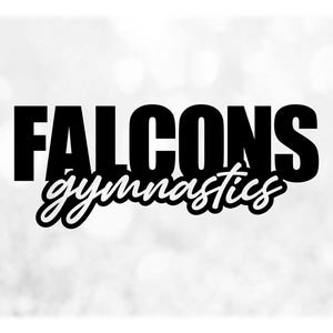 Sports Clipart: Black Bold "Falcons" Team Mascot Name with Script Word "Gymnastics" Cutout - Digital Download svg png dxf pdf