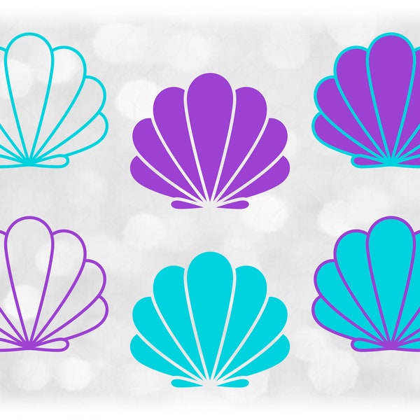 Animal Clipart Value Pack Bundle: Clam Shell SIlhouette in Turquoise / Purple Solids, Outlines, and Layers - Digital Download SVG & PNG