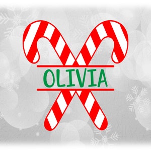 Clipart natalizie: Split Red and White Layered Christmas Crossed Candy Canes Name Frame to Personalize - Digital Download Format SVG & PNG
