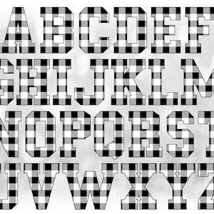 Clipart de palavras: letras do alfabeto agrupadas em uma única folha, camadas xadrez de búfalo preto e branco Download digital SVG, arquivo de fonte NÃO instalável
