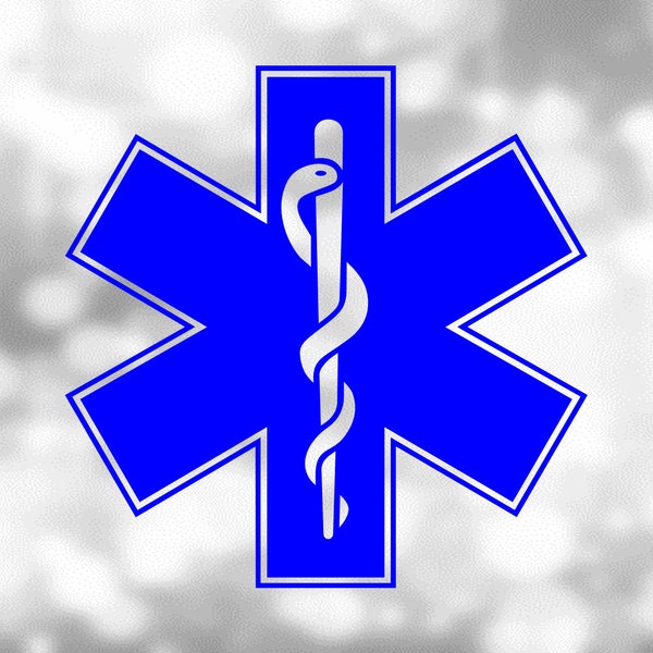 Medical Clipart: Blue Star of Life Symbol with Snake Wrapped on Staff for Emergency Medical Services / EMT - Digital Download SVG & PNG