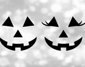 Holiday Clip-Art Halloween Smiling Carved Pumpkin Faces or Jack-o-Lanterns - Male and Female with Eyelashes - Digital Download SVG PNG