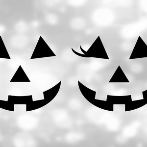 Holiday Clip-Art: Halloween Smiling Carved Pumpkin Faces or Jack-o-Lanterns - Male and Female with Eyelashes - Digital Download SVG & PNG