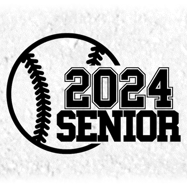 Sports Clipart: Black Baseball/Softball with Words "2024 SENIOR" Varsity Style Cutout Class of 2024 Players Digital Download svg png dxf pdf