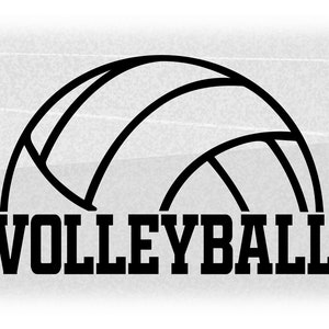 Sports Clipart: Black Half Volleyball Silhouette Outline with Word "Volleyball" in College Type Style - Digital Download svg png dxf pdf