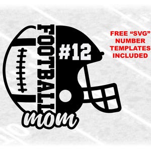 Sports Clipart: Black Half Football and Helmet Split with Word "Football", "Mom". Optional Jersey Number - Digital Download svg png dxf pdf
