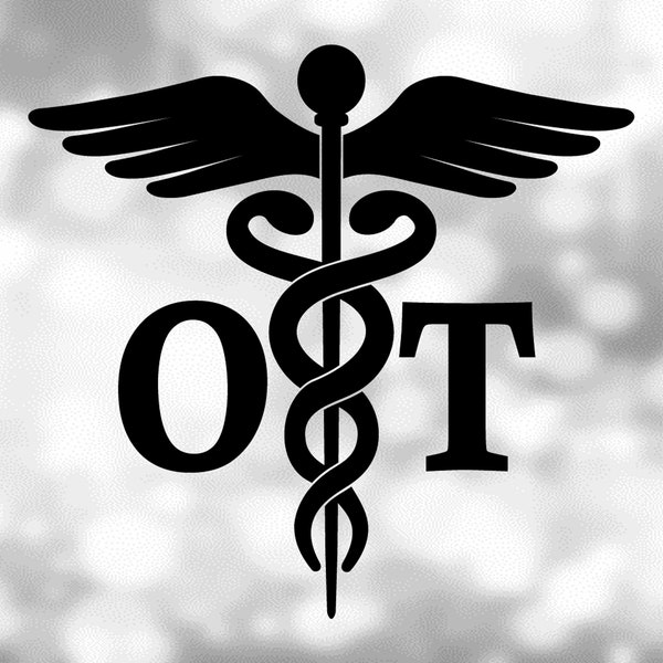 Medical Clipart: Black Medical Caduceus Symbol Silhouette with OT for Occupational Therapist / Therapy - Digital Download svg png dxf pdf