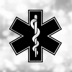 Medical Clipart: Black Star of Life Symbol with Snake on Staff (Rod of Asclepius) for Emergency Services - Digital Download svg png dxf pdf