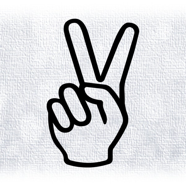 Shape Clipart: Large Simple Easy Black Outline of Hand Making Sign Language Symbol "Peace Sign" w/ Two Fingers - Digital Download SVG & PNG