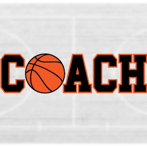 Sports Clipart: Layered Black on Orange "Coach" in Collegiate Block Type with Bold Basketball as Letter "O" - Digital Download SVG & PNG
