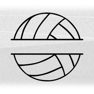 May include: A black and white outline of a volleyball split in half with a blank space in the middle.