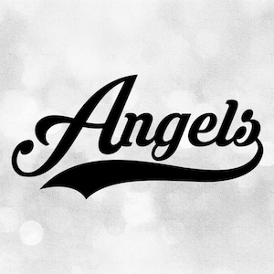 Sports Clipart: Black "Angels" Team Masoct Name in Script with Baseball Style Swoosh Underline - Digital Download svg png dxf pdf