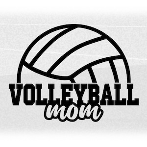Sports Clipart: Black Half Volleyball and Bold Varsity Word "Volleyball" with Script Word "Mom" Cutout - Digital Download svg png dxf pdf