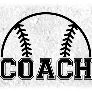 Sports Clipart: Half Softball Silhouette Outline w/ Word "Coach" in Bold Outlined College Style for Coaches - Digital Download SVG & PNG