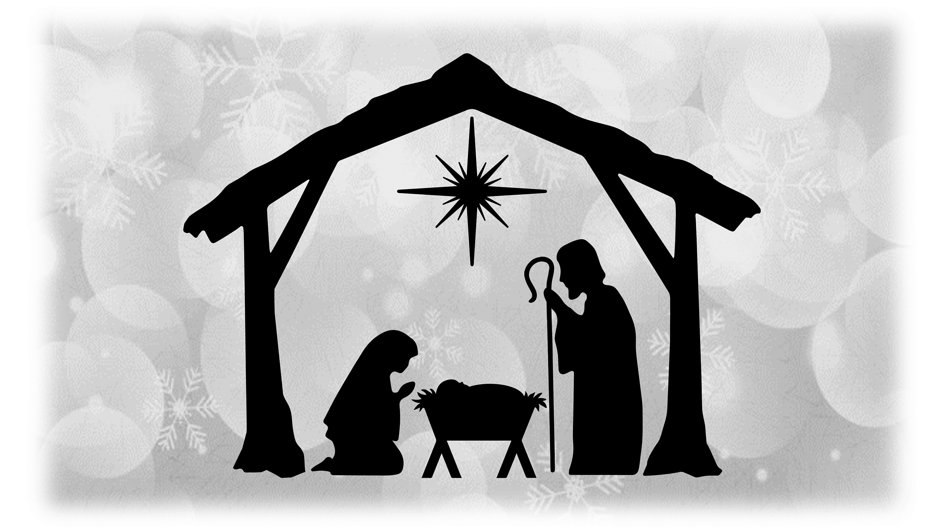 Holiday Clipart: Black Christmas Nativity Manger Scene Silhouette