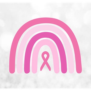 Nature Clipart: BOHO Style Pink Rainbow w/ Awareness Ribbon for Breast Cancer, Women's Health, Pregnancy - Digital Download svg png dxf pdf