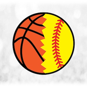 Sports Clipart: Cracked Half Sports Balls - Left Half Orange/Black Basketball & Right Half Yellow/Red Softball - Digital Download svg png