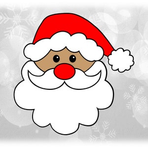 Holiday Clipart: Black Outline of Santa Claus oder St. Nick Tan Face mit Bart, Schnurrbart und Winterstrumpfmütze - Digital Download SVG & PNG