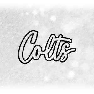 Sports Clipart: Script  Cursive Style "Colts" Team Mascot Name Cutout of Black Background - Digital Download svg png dxf pdf
