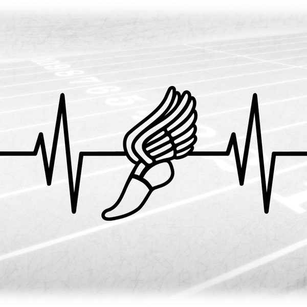 Sports Clipart: Black Outline of Track & FIeld Shoe Inside Heartbeat, Heart Rate, EKG, Pulse, Lifeline - Digital Download svg png dxf pdf