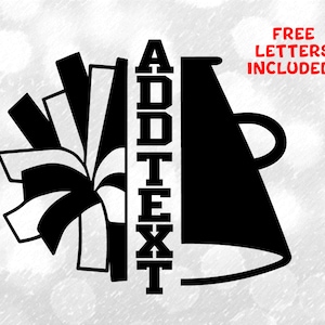 Sports Clipart: Black Cheerleader Pom and Megaphone Silhouette Split Name Frame to Personalize for Cheer - Digital Download svg png dxf pdf