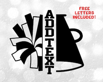 Sports Clipart: Black Cheerleader Pom and Megaphone Silhouette Split Name Frame to Personalize for Cheer - Digital Download svg png dxf pdf