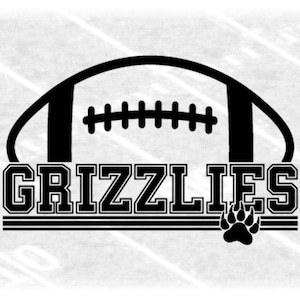 Sports Clipart: Black Half Football with Varsity Style "Grizzlies" Mascot Team Name with Paw Silhouette - Digital Download svg png dxf pdf