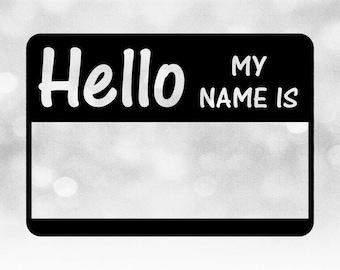 Word Clipart: Black Show Through Name Badge "Hello My Name Is" in Tubular Print Lettering - Good for Newborns - Digital Download SVG & PNG