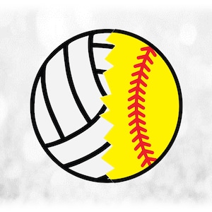 Sports Clipart: Cracked Half Sports Balls, Left Half White/Black Volleyball & Right Half Yellow/Red Softball - Digital Download svg png