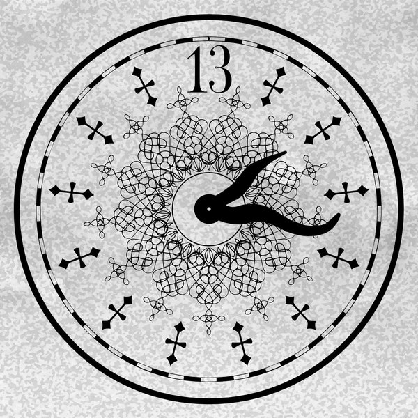 Entertainment Clipart: Black Grandfather Clock Face w/ 13 Hours, Second/Minute Hands Inspired by Haunted Mansion - Digital Download SVG/PNG