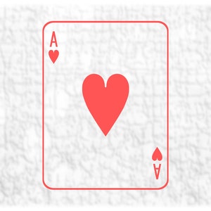 Entertainment Clipart: Simple Bold Red Ace of Hearts Card with Thin Outline from Deck of Playing Cards - Digital Download SVG / PNG / JPG