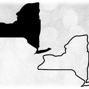 Clipart di geografia: silhouette solida e semplice contorno spesso dello stato di New York, USA solo in colore nero - Download digitale SVG e PNG