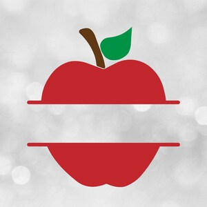 Enseignant / Clipart école : Split nom cadre pomme rouge avec tige brune et feuille verte pour les éducateurs ou comme fruit - téléchargement numérique SVG & PNG