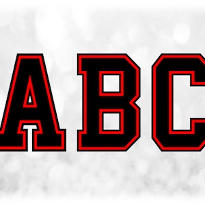 Clipart de deportes: plantillas de letras del alfabeto agrupadas en una sola hoja (capas negras, rojas y negras) Descarga digital SVG, fuente NO instalable