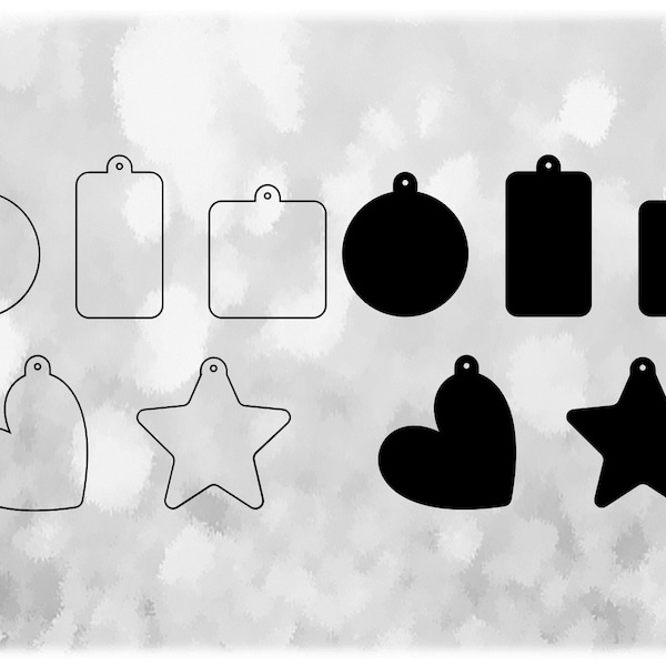 Shape Clipart: One Page Library of Gift Tags in Solid & Outline - Star Heart Rectangle Round - You Change Color - Digital Download SVG Only