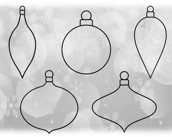 Holiday Clipart: Value Pack Bundle Black Outline Christmas Tree Ornament Silhouettes - Change Color w/ Your Software - Digital Download SVG