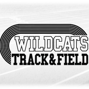 Sports Clipart: Black Running Track with Lanes, Bold Varsity Style Words "Wildcats" and "Track & Field" Digital Download svg png dxf pdf
