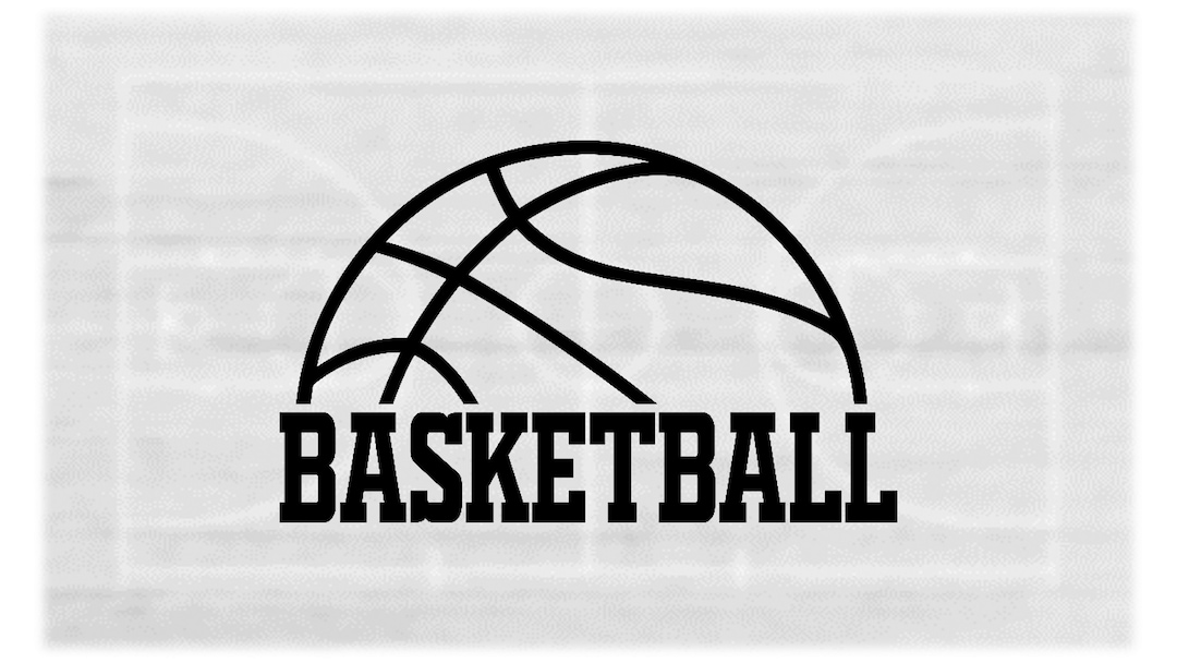 Sports Clipart Large Black Half Basketball Shape Above Bold Word