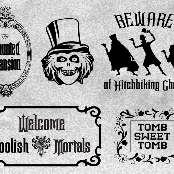 Entertainment Clipart: Value Pack Bundle Inspired by Haunted Mansion Hatbox Ghost, Foolish Mortal, Tomb Sweet Tomb, Etc Dgital Download SVG