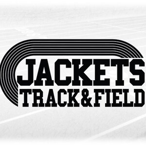 Sports Clipart: Black Running Track with Bold Varsity Style Words "Jackets" and Black "Track & Field" - Digital Download svg png dxf pdf