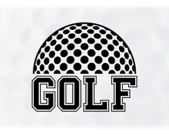 Sports Clipart: Half Black Golf Ball with Bold Word "Golf" Below It for Players, Teams, Coaches, Parents - Digital Download svg png dxf pdf