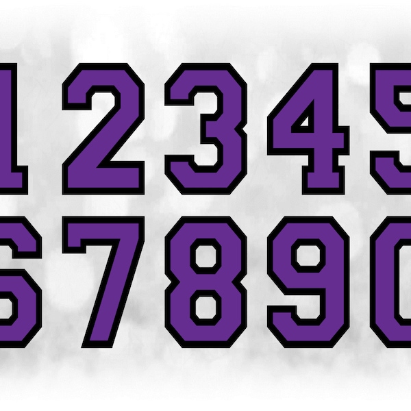 Sports Clipart: Jersey Number Templates Grouped on ONE Single Sheet - Purple Layered on Black - Digital Download SVG, Not Installable Font